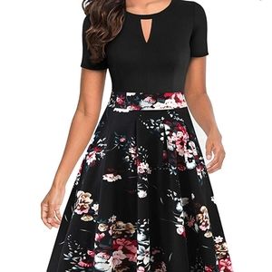 Vintage Floral Flared Swing A Line Dress Sz. XL